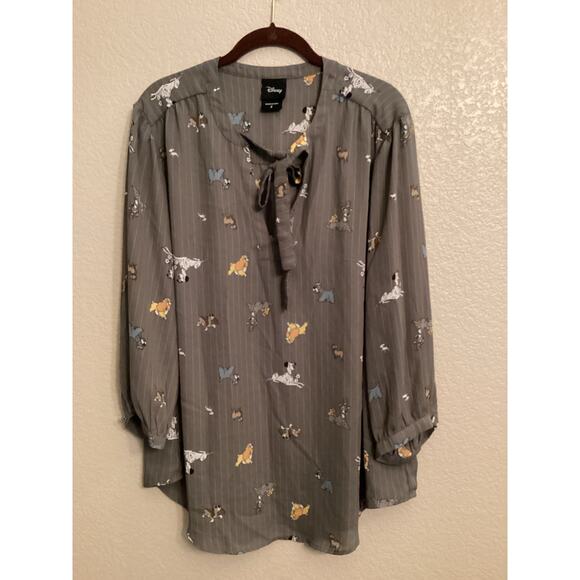 NWOT Torrid Disney Dogs Peasant Blouse - Stripped Grey Plus Size 2 18/20 - Picture 2 of 9